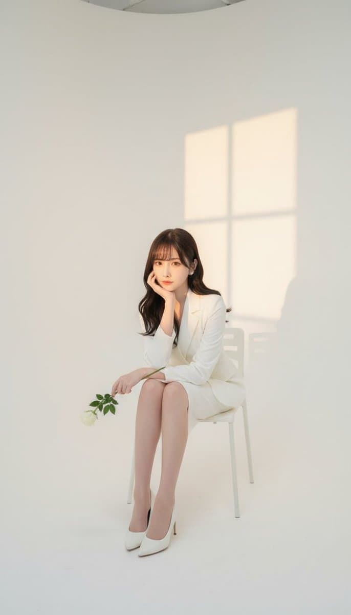 Portrait photography of a woman sitting on a chair in a photo studio