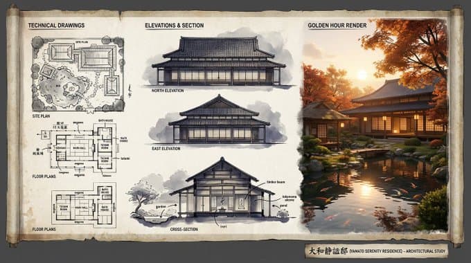 Architectural Illustrator's Presentation Board for Residential Design Architectural Illustrator's Presentation Board for Residential Design